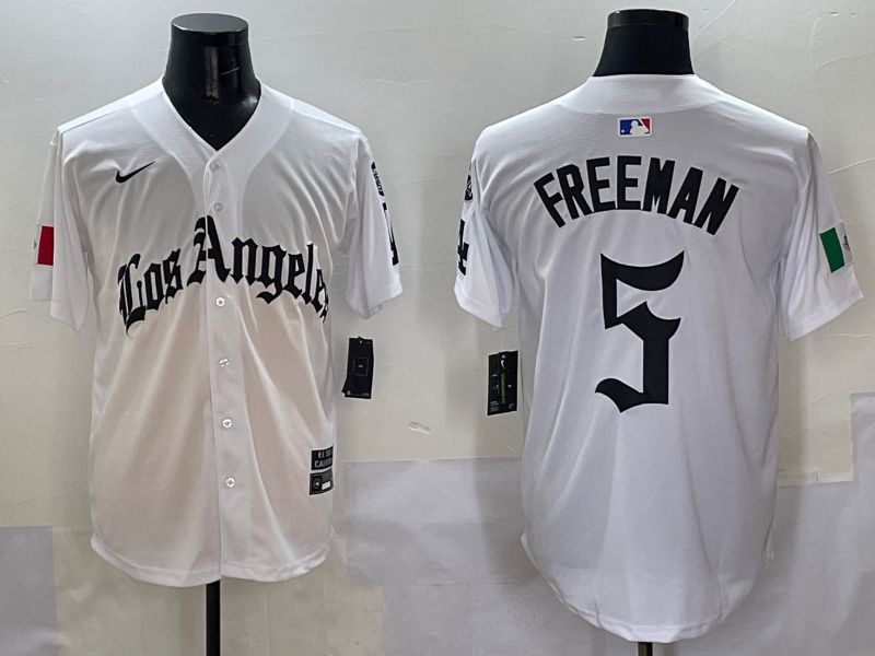 Men Los Angeles Dodgers #5 Freeman White Five generations Joint Name 2025 Nike MLB Jersey style 1